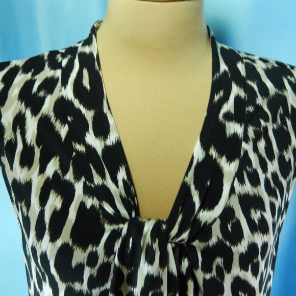 Calvin Klein Black White & Taupe Sleeveless Knotted V-Neck 1X Career Shell EUC - Picture 6 of 10